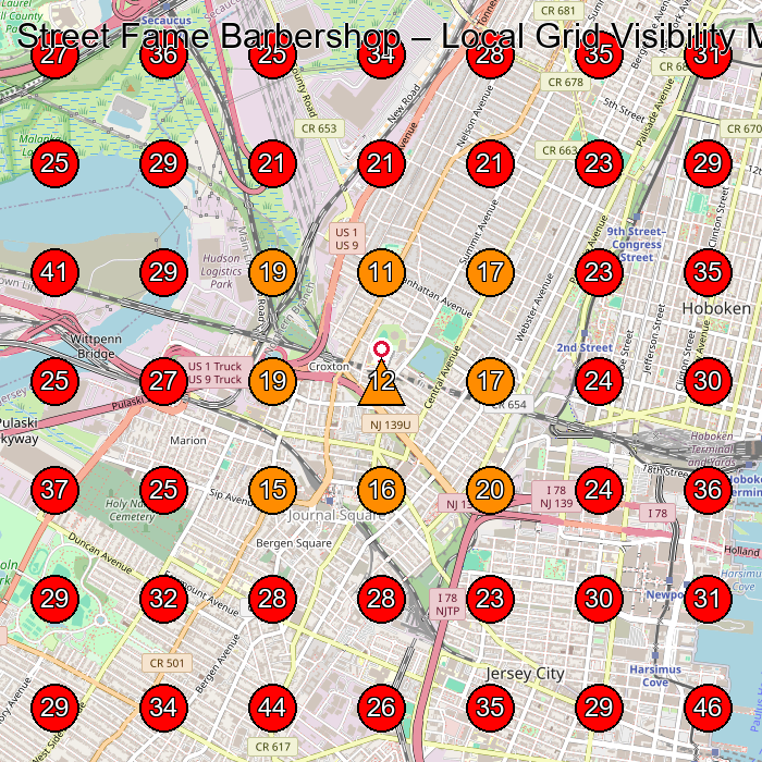 Street Fame Barbershop GeoGrid visibility map for Barber Shop in Jersey City